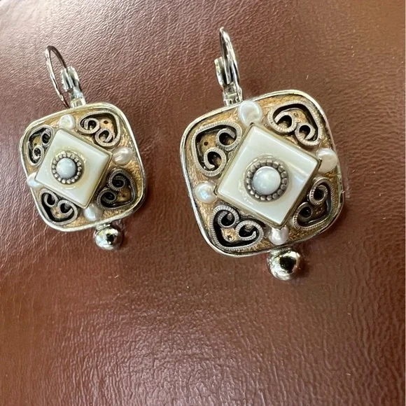 Vintage Michal Logan Earrings & Brooch/Pendant Pearl Lucite Cabochon Silver - Picture 8 of 14